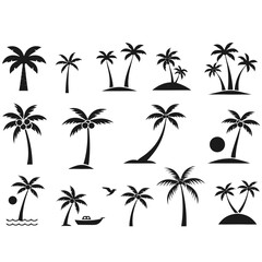 Naklejka premium Tropical palm tree and beach silhouette icon 