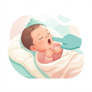 A baby is showing a rooting reflex in response to a gentle touch on the face during a pediatric checkup in a home setting.