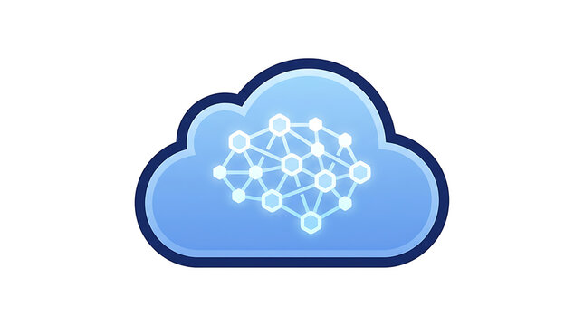 Cloud computing icon with artificial intelligence neural network brain symbol.