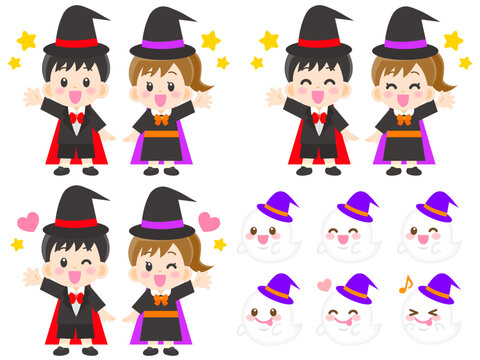 ハロウィンの仮装をする子供のイラスト素材セット4