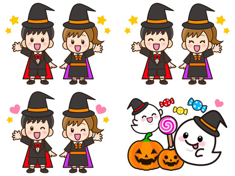 ハロウィンの仮装をする子供のイラスト素材セット2