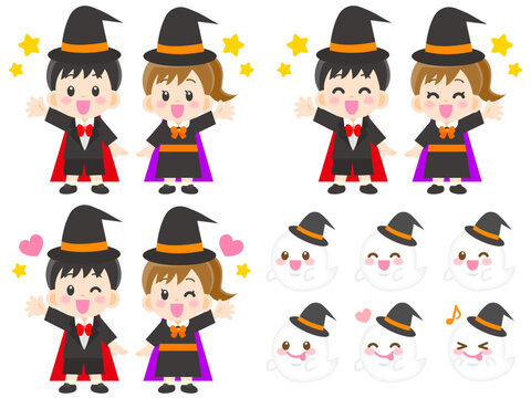 ハロウィンの仮装をする子供のイラスト素材セット3