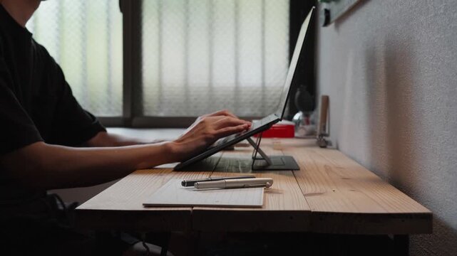 Typing on Tablet Keyboard Side View Working Slow Motion 4K