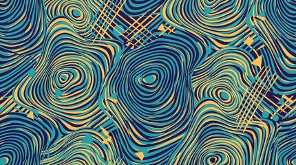 Fototapeta premium 視覚を揺さぶるオプアート波形と、緻密な直線グリッドが融合した最高難度の複雑アート