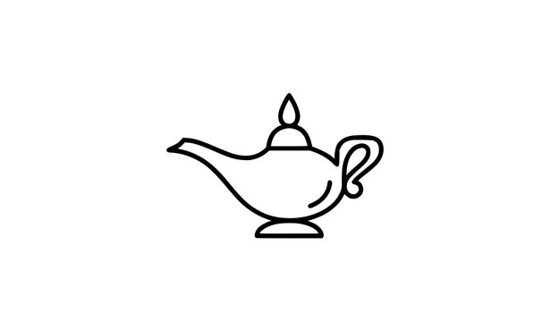 Djinn Magic Lamp Black Outline Line Icon Vector Illustration