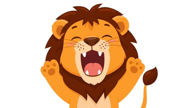 Friendly cartoon lion illustration with a big fluffy mane cartoon character