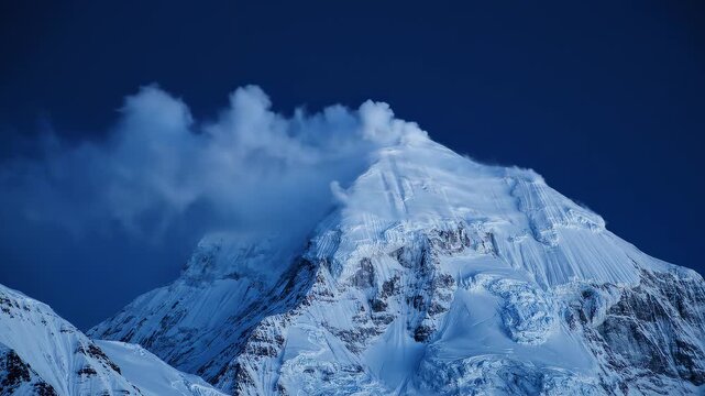 Wind Blowing Snow Plumes Off Denali Summit At Twilight