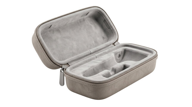 Grey protective hardshell carrying case, open portable storage box with soft velvet lining, durable travel organizer for electronics