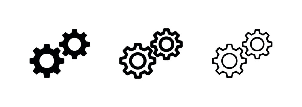 Interconnected mechanical gears and cogs icon set for settings