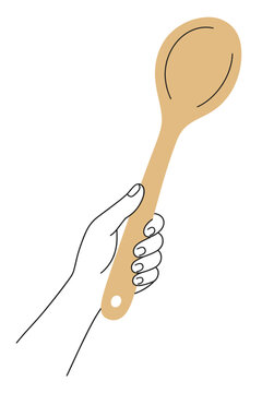 Hand holding wooden spoon hand drawn kitchen cooking vector illustration