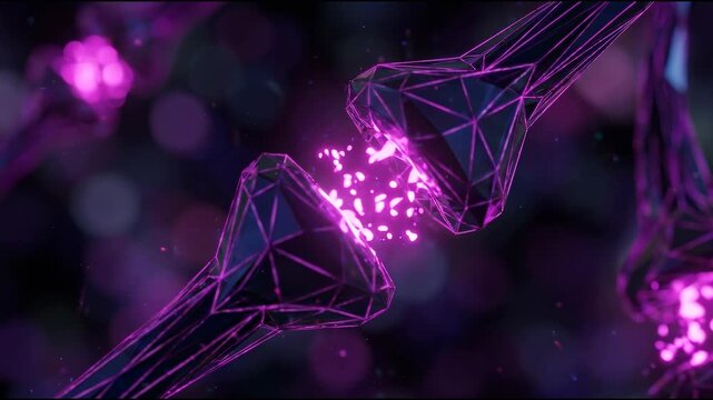 Pitch black polygonal neural synapses with magenta highlights for cyber AI