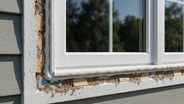 Close-up window side house white has frame attached wall which painted light grey color appears old weathered