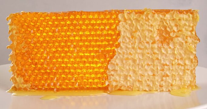 Piece of honeycomb close-up video on rotating table.