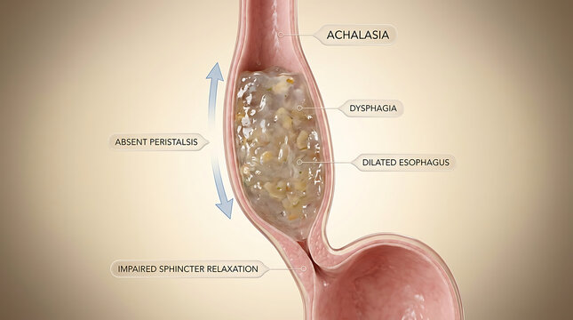 Achalasia with Impaired Lower Esophageal Sphincter Relaxation and Absent Esophageal Peristalsis Causing Dysphagia of Human Esophageal Anatomy Bird-Beak