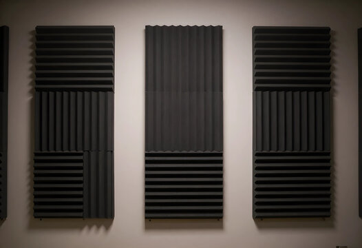 Acoustic treatment and soundproofing, foam panels on wall for recording studio audio quality and noise reduction in professional music production environment