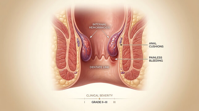 Internal Hemorrhoids with Engorged Anal Cushions Causing Painles
