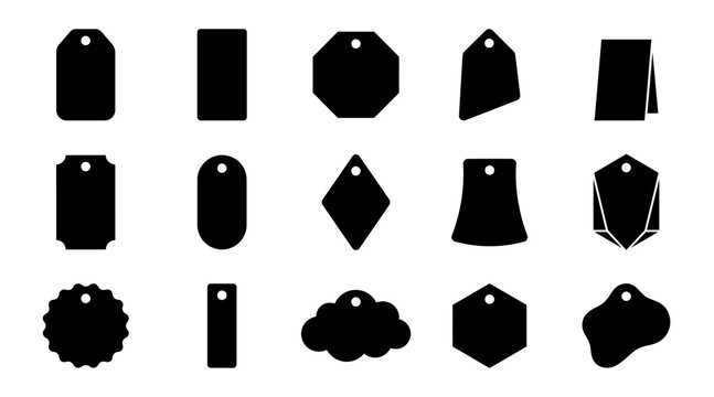 Price tag bundle vector illustration set featuring various black blank sale labels for retail marketing designs