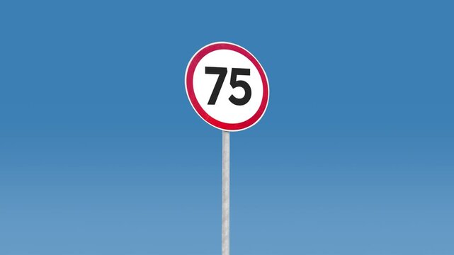 Traffic speed limit signs changing from zero to higher speeds on pole against clear blue sky 4k footage isolated background design 
