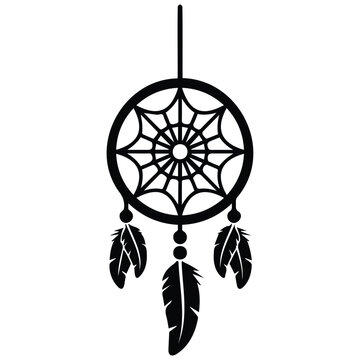 Native American dreamcatcher vector illustration black silhouette isolated on white background.
