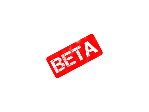 Red beta stamp icon, grunge rubber stamp with beta text, isolated vector illustration for software testing and development