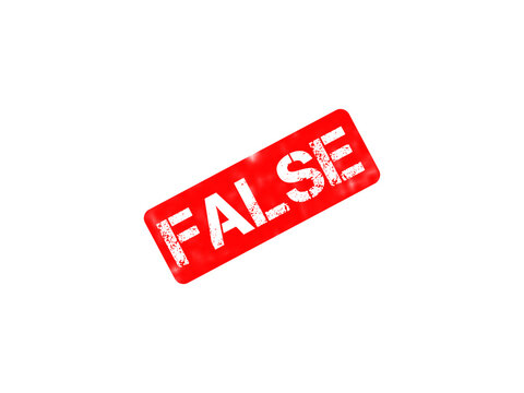 Red false stamp with grunge texture, distressed false rubber stamp icon, fake news and misinformation concept