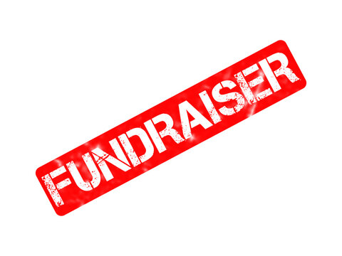 Red fundraiser rubber stamp icon, distressed fundraiser grunge seal, charity event marketing graphic on white background