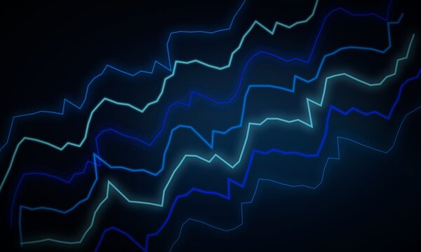 Abstract blue lightning bolts on dark background, glowing electric wave lines, digital energy pulse patterns for tech wallpaper