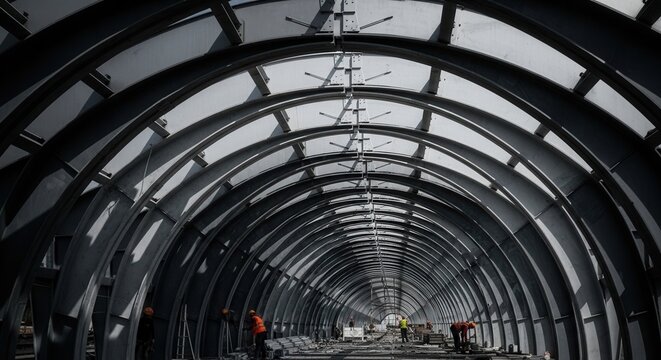 Imposing Architectural Steel Structure Tunnel Construction Site