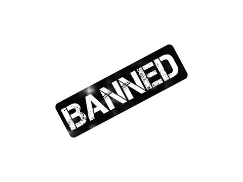 Banned rubber stamp icon, black grunge stencil sign, restricted and prohibited warning label isolated on white background