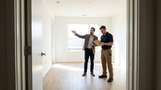 Property manager coordinates a routine apartment inspection