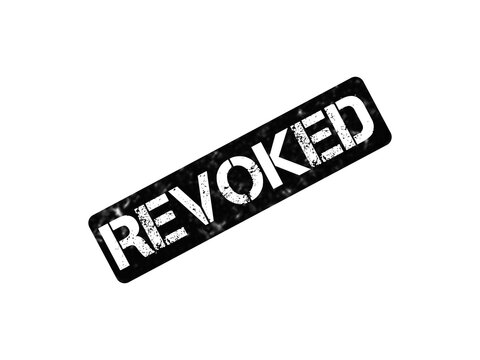 Revoked rubber stamp icon, black distressed revoked mark on white background, cancelled status symbol for legal documents