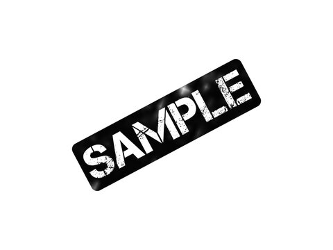 Grunge sample rubber stamp, black distressed ink imprint on white background, vintage textured sample watermark for documents