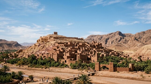 Morocco Kasbah Ait Ben Haddou ancient fortified village, Sahara Desert landscape