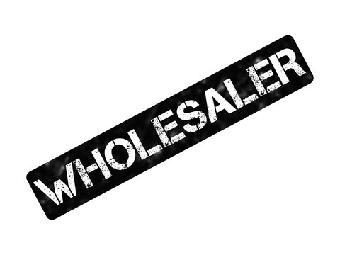 Wholesaler rubber stamp icon, black grunge wholesaler label on white background, industrial supply chain business graphic