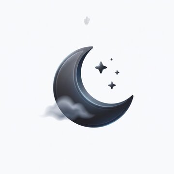 Dark 3d crescent moon with shining stars and cloud on white
