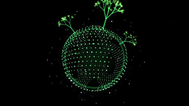 Digital earth globe with glowing trees abstract technology animation green data network concept