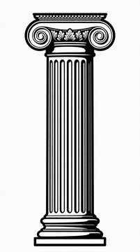 Ionic column graphic isolated on white. Classic pillar design reflects ancient Greek and Roman architecture. This visual art is perfect for history education or building themes.