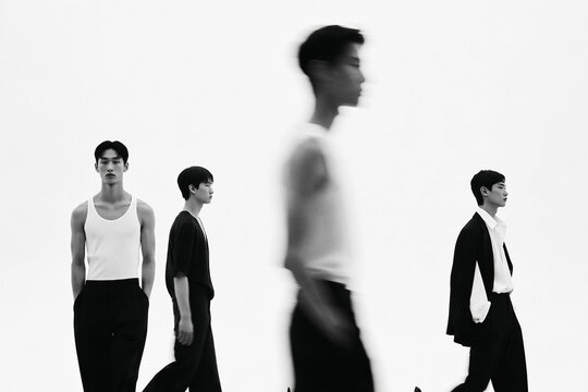 Editorial Black And White Fashion Photography Of Men In Motion In Studio