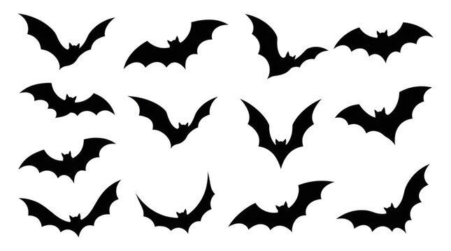 Black bat silhouette flying in pack formation