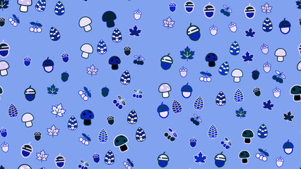 Autumn elements pattern with mushrooms, acorns, and leaves © deca