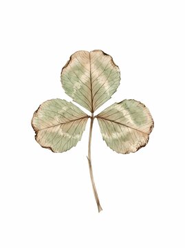 Vintage pressed dried three leaf clover shamrock specimen on white background botanical herbarium element for design and education