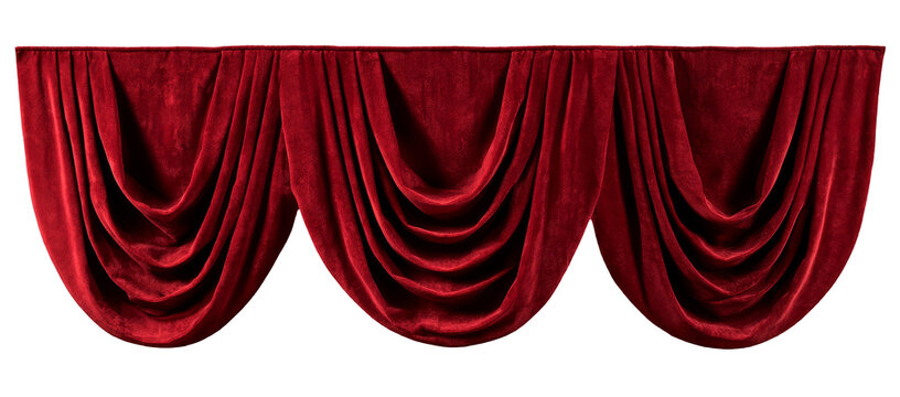 Burgundy Velvet Window Swag Curtain Isolated