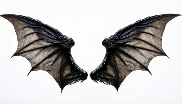 a high quality stock photograph of a single demon wings seperated from each other isolated on a white background
