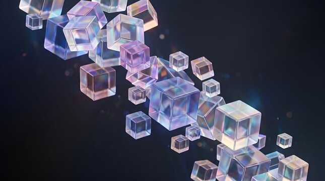 Abstract Crystalline Cubes, Colorful Floating Glass Blocks, Transparent Geometric Shapes, Digital Art