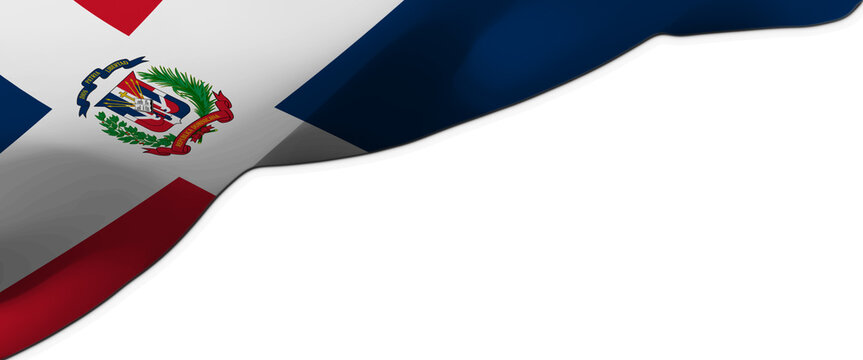 Waving flag of Dominican Republic on white background with copy space, 3D illustration