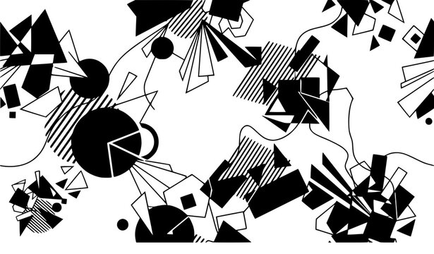 Retro abstract circle triangle square black white geometric vector pattern