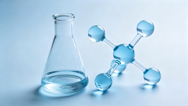 Flask and molecular model scene