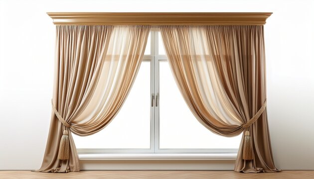 elegant window with soft curtains perfect for enhancing natural light and adding a touch of sophistication to any interior isolated on a white background