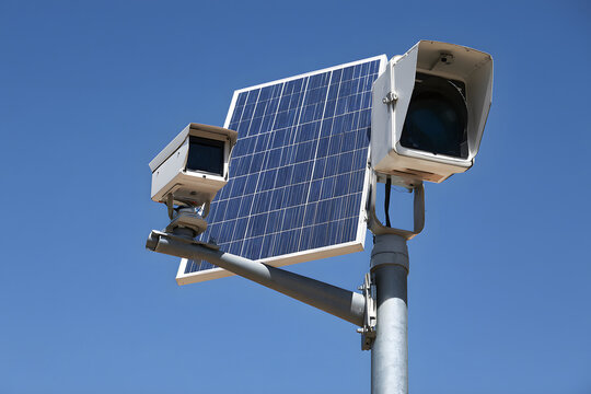 A solar-powered automatic license plate reader camera, installed on a street pole near a suburban Georgetown, Texas traffic monitoring location