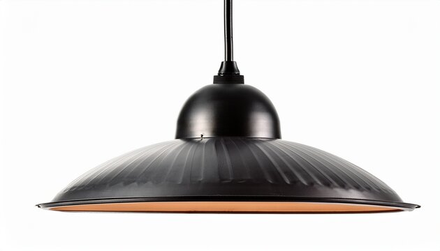 modern industrial style pendant light fixture with a dark metallic dome shade isolated on white background